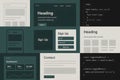 Web Design Mockup with Code Snippets, UI Elements, and Dashboard Concept on Dark Teal Royalty Free Stock Photo