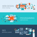 Web design programming SEO concept flat web banners set vector