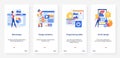 Web design solutions, programming technology UX, UI onboarding mobile app page screen set