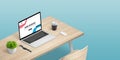 Web design studio concept with laptop computer on desk in isometric position