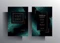 Design template wedding invitation card set. Hand drawn textured turquoise Royalty Free Stock Photo