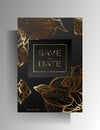 Design template wedding invitation. Hand rawn golden flora