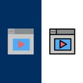Web, Design, Video  Icons. Flat and Line Filled Icon Set Vector Blue Background Royalty Free Stock Photo