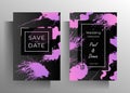 Design wedding invitation template set. Blots of paint on a black background are drawn by hand. Vector Royalty Free Stock Photo