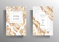 Design wedding invitation template set. Golden floral hand drawn Royalty Free Stock Photo