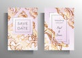 Design wedding invitation template set. Golden floral hand drawn Royalty Free Stock Photo