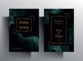 Design wedding invitation template set. Turquoise texture elements and golden frames Royalty Free Stock Photo