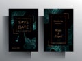 Design wedding invitation template set. Turquoise texture elements and golden frames Royalty Free Stock Photo