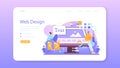 Web designer web banner or landing page. Interface and content