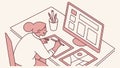 A web designer creating a website layout on a large computer monitor. vector design Generative AI Royalty Free Stock Photo