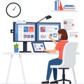 Web Designer or Developer Working with Multiple Monitors Royalty Free Stock Photo