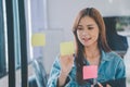 Web designers creating planning and analyzing with Colorful sticky notes on the office board.web design concept Royalty Free Stock Photo