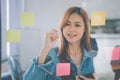 Web designers creating planning and analyzing with Colorful sticky notes on the office board.web design concept Royalty Free Stock Photo