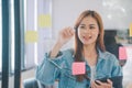 Web designers creating planning and analyzing with Colorful sticky notes on the office board.web design concept Royalty Free Stock Photo