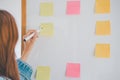 Web designers creating planning and analyzing with Colorful sticky notes on the office board.web design concept Royalty Free Stock Photo
