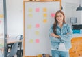 Web designers creating planning and analyzing with Colorful sticky notes on the office board.web design concept Royalty Free Stock Photo