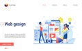 Web designers discuss structure new site flat vector illustration landing page