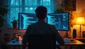 Web developer coding at work. Programmer works at computer, writing JavaScript code. Web design software engineer at office. Royalty Free Stock Photo