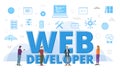 Web developer concept with big words and people surrounded by related icon spreading with modern blue color style Royalty Free Stock Photo