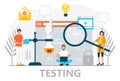 Web developer concept vector for landing page. Programmer constructs website using crane and writes code. Software Royalty Free Stock Photo