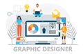 Web developer concept vector for landing page. Programmer constructs website using crane and writes code. Software Royalty Free Stock Photo