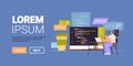 web developer creating program code on laptop screen development of software and programming concept Royalty Free Stock Photo