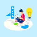 Web developer designing web layout, Designer working on web project work in computer, Boy working on computer, Man working in pc, Royalty Free Stock Photo