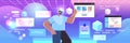 web developer in digital glasses creating program code development of software vr vision headset innovation metaverse