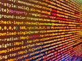 Web developer HTML code with CSS on screen. Programming on monitor background. Web abstract programming and crea. Javascript Royalty Free Stock Photo