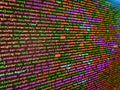 Web developer HTML code with CSS on screen. Template of website, selective focus. Big data storage and cloud computing Royalty Free Stock Photo