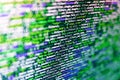 Web developer HTML code with CSS on screen. Work of software developer programmer on desktop screen closeup. HTML5 in editor for Royalty Free Stock Photo
