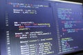 Web developer PHP and CSS3/LESS/SASS code close up. Database connecting code Royalty Free Stock Photo