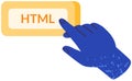 Web developer points to block with text HTML. Programming language for website creation symbol Royalty Free Stock Photo