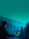 Web Developer Working in a Serene Forest a double exposure of a web developer working on a laptop with a glowing forest in the Royalty Free Stock Photo