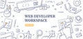 Web Developer Workspace Doodle Background Concept Royalty Free Stock Photo