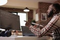 Web developer writing program code data base Royalty Free Stock Photo