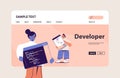 Web developers couple creating program code development of software and programming concept Royalty Free Stock Photo