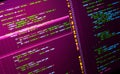 Web developing of the site using php language. Php coding on violet background, close up Royalty Free Stock Photo