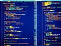 Web developing of the site using php language. Lines of colorful php code on blue background Royalty Free Stock Photo