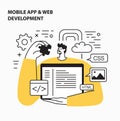 Web development agency abstract concept vector illustration set. Front and back end development, responsive web design
