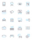 Web development agency linear icons set. Web design, Coding, Programming, HTML, CSS, JavaScript, React line vector and