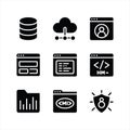 Web Development, Cloud and Database Solid Icons Set Royalty Free Stock Photo