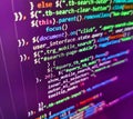 Web development code: CSS/SASS styles preprocessor script lines. Writing program code on computer. Digital technology on display. Royalty Free Stock Photo