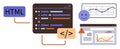 Web Development Code, HTML Tags, and Data Visualization Interface Royalty Free Stock Photo