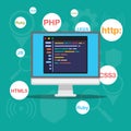 Web development and coding. programming concept. Computer and icons company network Vector