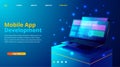 Web development, coding and programming responsive layout internet site or app of devices. Vector illustration Royalty Free Stock Photo
