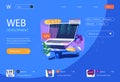 Web development concept in flat cartoon design for homepage layout. Programming and working with code, creating layouts and Royalty Free Stock Photo