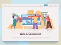 Web development concept for landing page in flat design. Man and woman working on ui application, coding, creating and optimizing