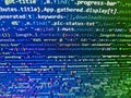 Web development concept. Lines of code of a software with several colors. Programming Javascript on laptop computer screen. Mobile Royalty Free Stock Photo