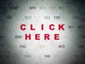 Web development concept: Click Here on Digital Data Paper background Royalty Free Stock Photo